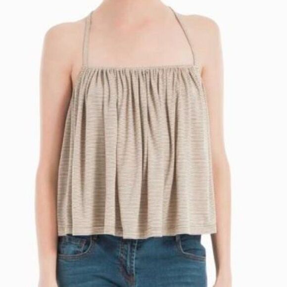 Max Studio London Striped Racerback Cami Tank Taupe/Beige - Picture 1 of 7